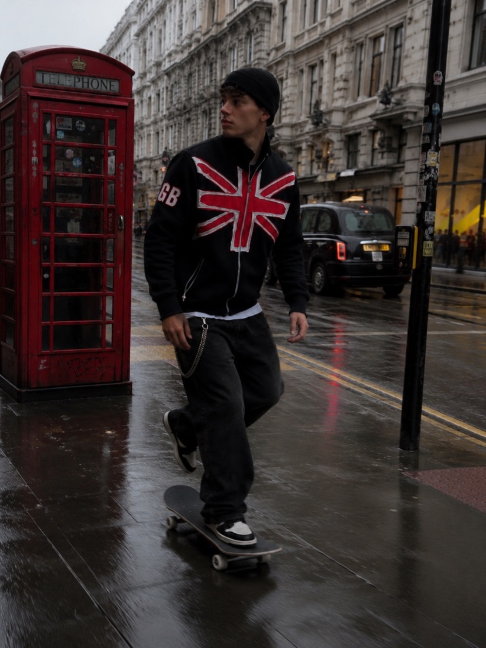 Nas zip-up sweatshirt Great Britain Union Jack styling streetwear S unisex